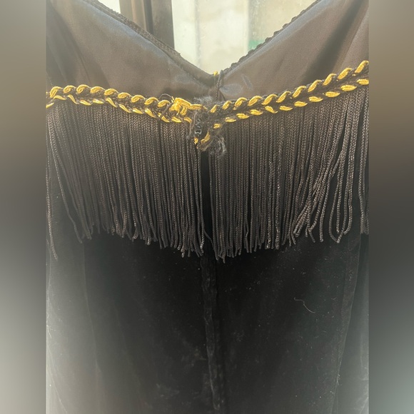 CLUES COLLECTION Vintage Velvet 20s Fringe Dress with Gold Lining- Black Size 12 - Picture 3 of 5